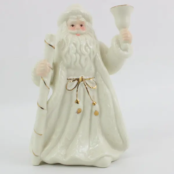 K's Collection Vintage 6in Cream Porcelain Santa Claus Figurine Gold Staff