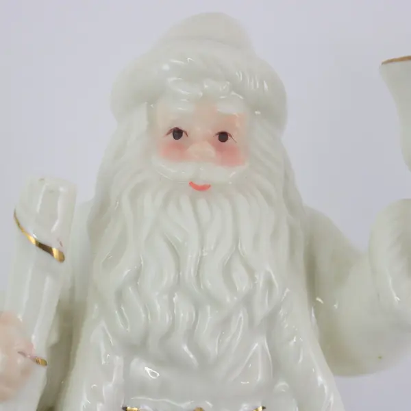 K's Collection Vintage 6in Cream Porcelain Santa Claus Figurine Gold Staff