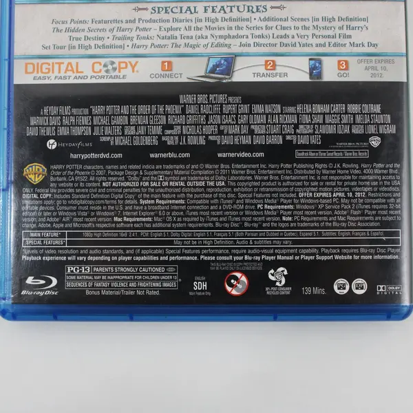 Harry Potter Order of the Phoenix Blu-ray DVD 2-Disc Movie Set F0386