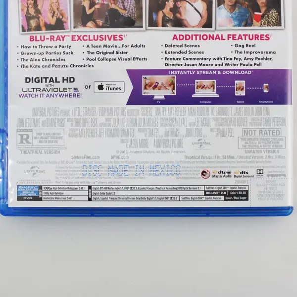 Sisters Blu-ray (2015) Tina Fey Amy Poehler Comedy Unrated Version