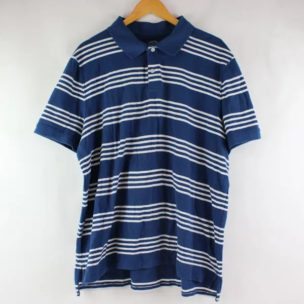 St. John's Bay Men's Polo Shirt Blue White Striped XL