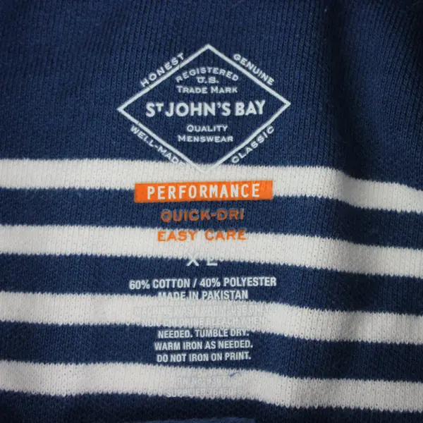 St. John's Bay Men's Polo Shirt Blue White Striped XL