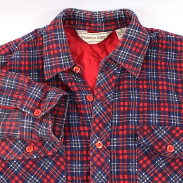Timber Run Men's Medium Red Blue Plaid Button-Up Casual Shirt FLAWED