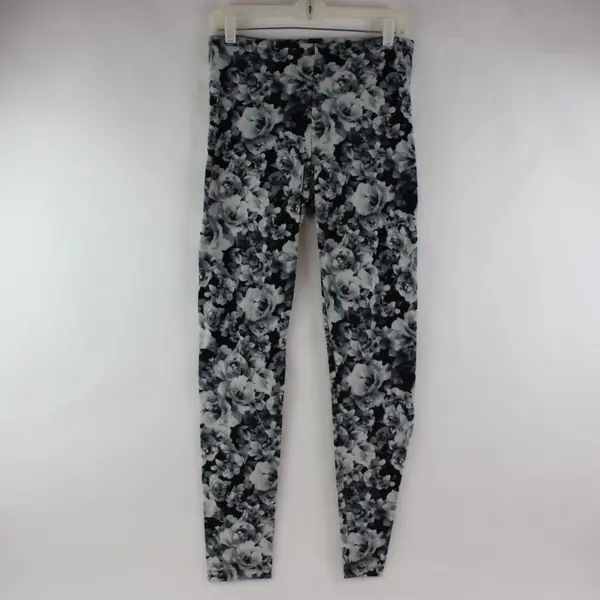 Forever 21 Women's Large Gray Rose Print Leggings FLAWED