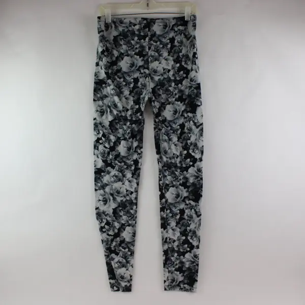 Forever 21 Women's Large Gray Rose Print Leggings FLAWED