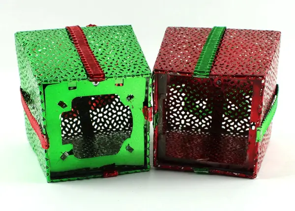 Lot of 2 Metal Christmas Present Figurines Red Green Tabletop Decor