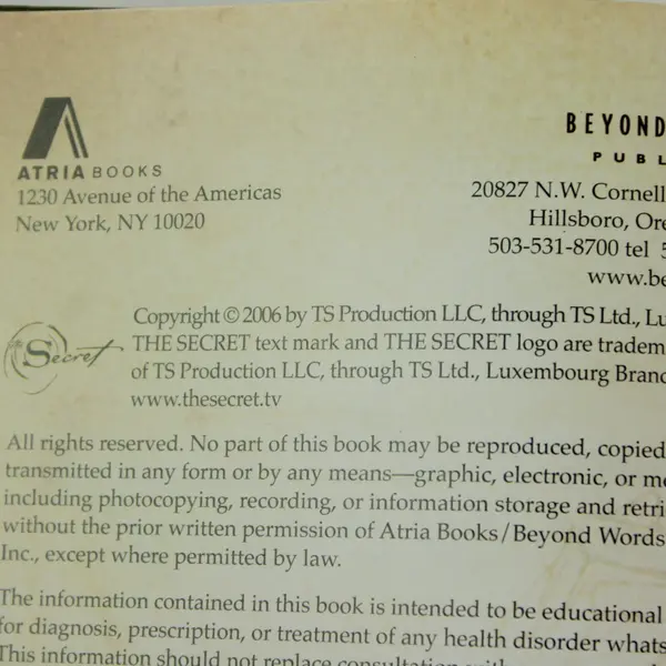 The Secret Rhonda Byrne 2006 Hardcover Atria Books Law of Attraction