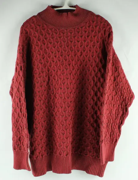Knox Rose Women's XXL Brick Red Gray Cable Knit Mock Neck Sweater