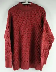 Knox Rose Women's XXL Brick Red Gray Cable Knit Mock Neck Sweater