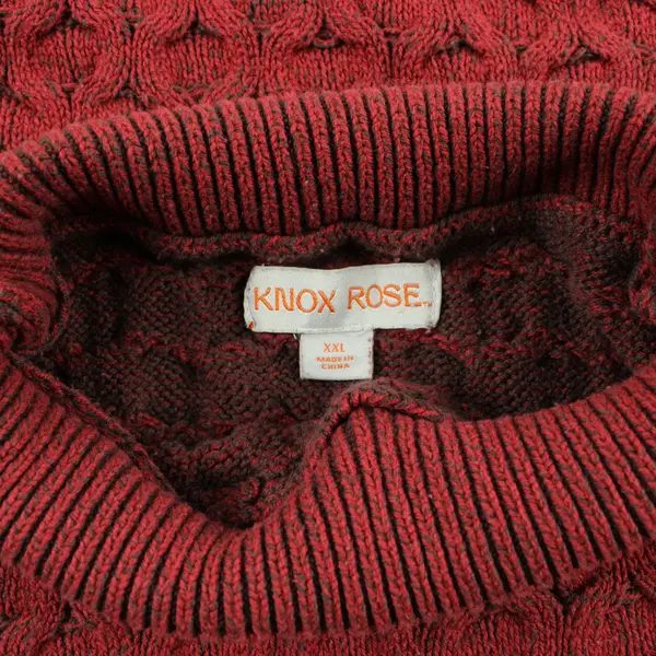 Knox Rose Women's XXL Brick Red Gray Cable Knit Mock Neck Sweater