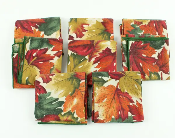 Handmade Fall Leaf Print Dinner Napkins 17.5" Thanksgiving Decor Set of 8