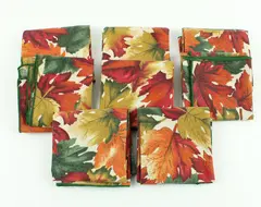 Handmade Fall Leaf Print Dinner Napkins 17.5" Thanksgiving Decor Set of 8