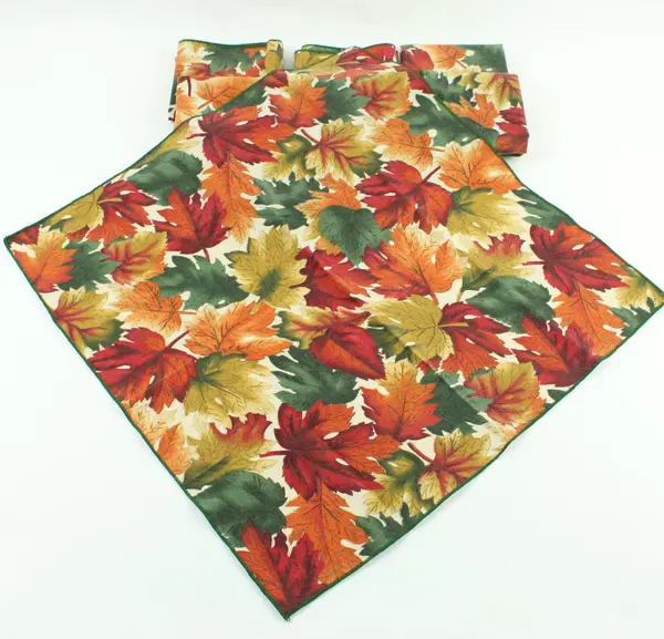 Handmade Fall Leaf Print Dinner Napkins 17.5" Thanksgiving Decor Set of 8