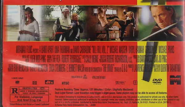 Kill Bill Volume 2 DVD Quentin Tarantino Uma Thurman Rated R