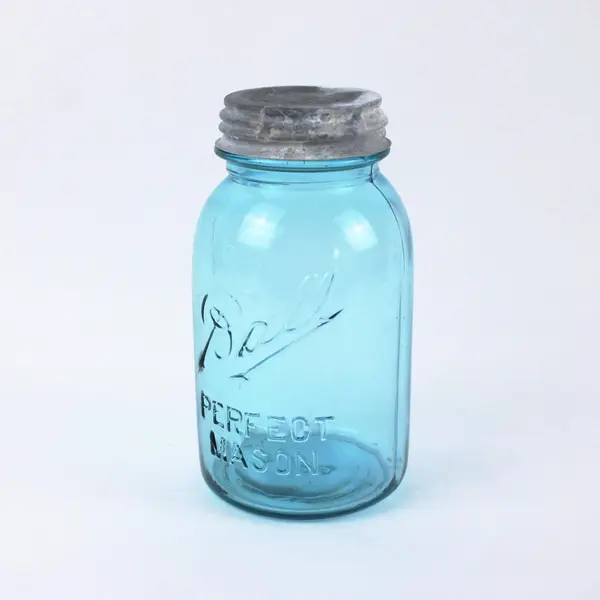 Vintage Ball Perfect Mason Aqua Blue Glass Jar Zinc Lid