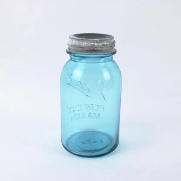 Vintage Ball Perfect Mason Aqua Blue Glass Jar Zinc Lid