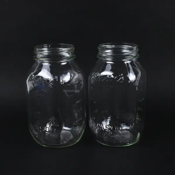 Lot of 2 Vintage Mom's Mason Jars Clear Embossed No Lids