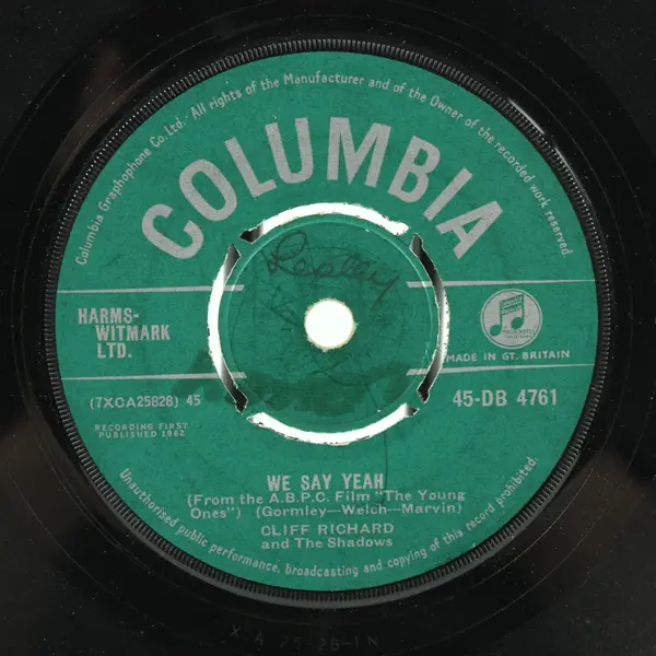Cliff Richard The Shadows The Young Ones/ We Say Yeah  Columbia 7" Vinyl Record