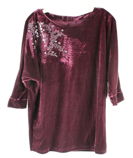Unbranded Wine Red Velvet Blouse 3/4 Sleeve Silver Sequin XL