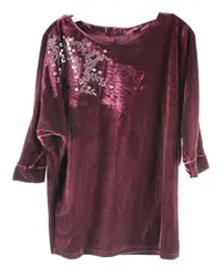 Unbranded Wine Red Velvet Blouse 3/4 Sleeve Silver Sequin XL