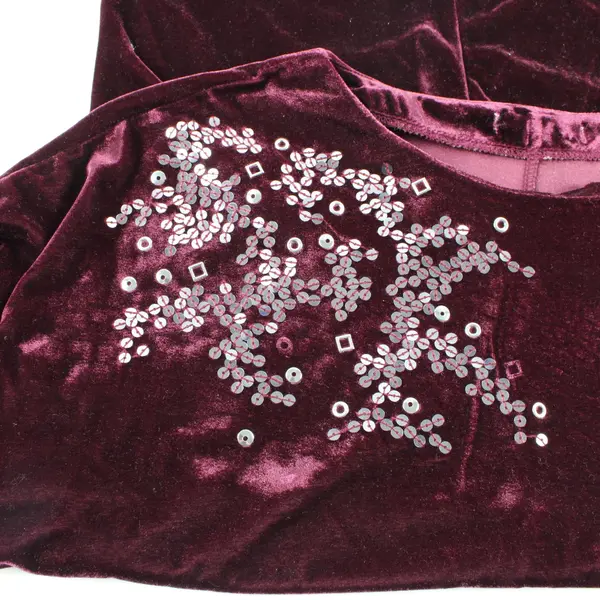 Unbranded Wine Red Velvet Blouse 3/4 Sleeve Silver Sequin XL