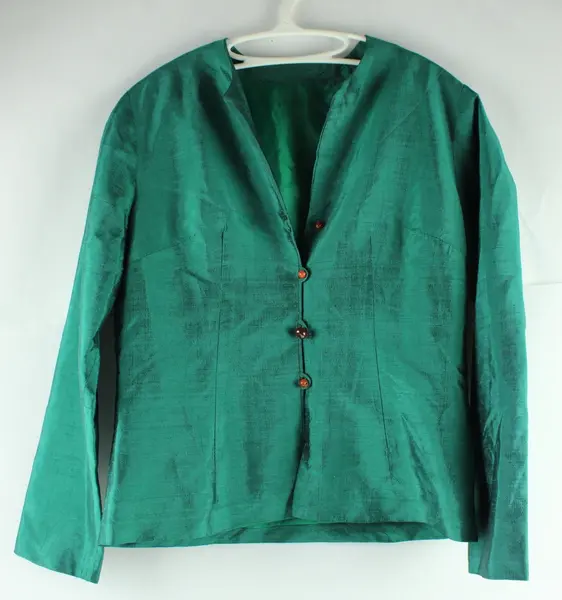 Women's Green Button Front Jacket Top Long Sleeve Size M