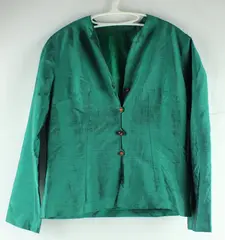 Women's Green Button Front Jacket Top Long Sleeve Size M