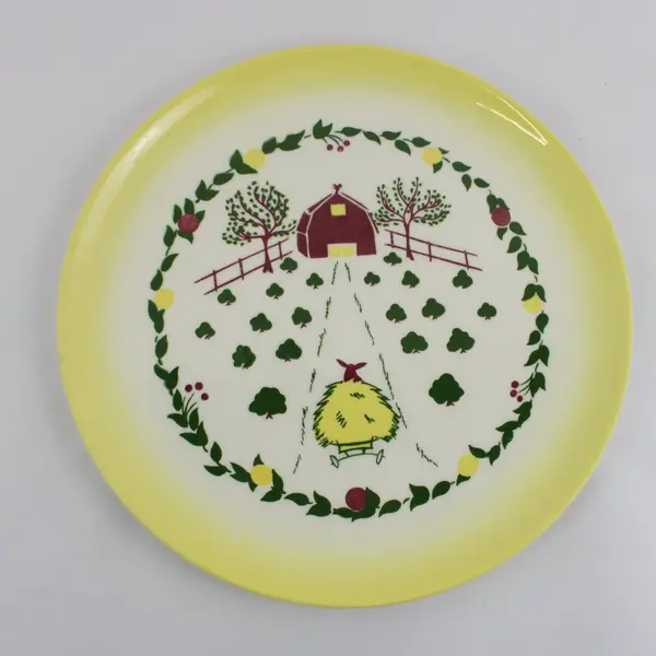Brock of California Farmhouse Yellow Farm Scene Dinner Plate 11 Inch