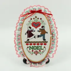 Paragon Finished Cross Stitch Ornament Noel Skaters Heart Holiday 12x8