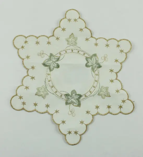 Yesteryear Linen Star-Shaped Embroidered Floral Doily Polyester Gold Trim 9.5in