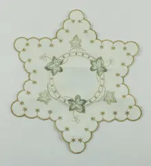 Yesteryear Linen Star-Shaped Embroidered Floral Doily Polyester Gold Trim 9.5in