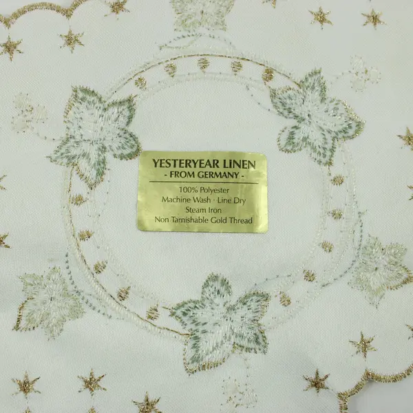 Yesteryear Linen Star-Shaped Embroidered Floral Doily Polyester Gold Trim 9.5in