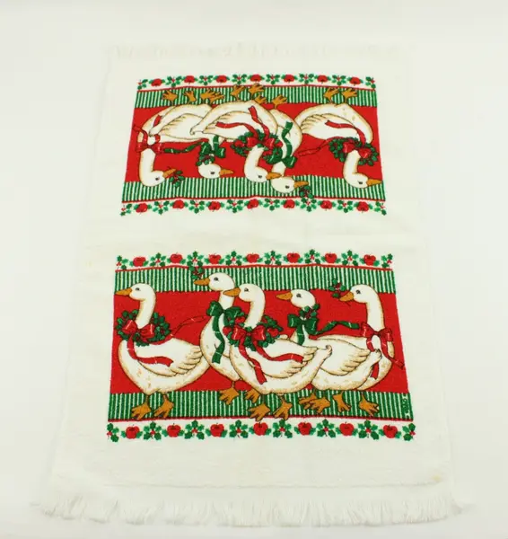 Cannon Vintage Christmas Goose Santa Kitchen Hand Towels Set of 2