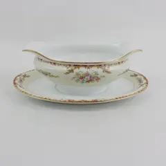 Noritake China Gravy Boat with Attached Underplate Yellow White Floral