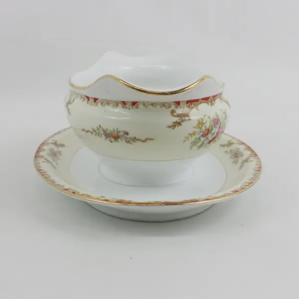 Noritake China Gravy Boat with Attached Underplate Yellow White Floral
