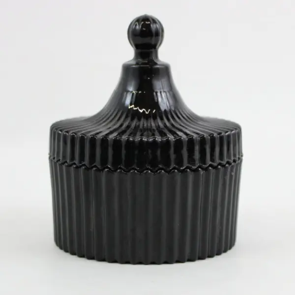 Black Ribbed Candle Jar with Lid Decorative Storage Container