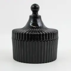 Black Ribbed Candle Jar with Lid Decorative Storage Container