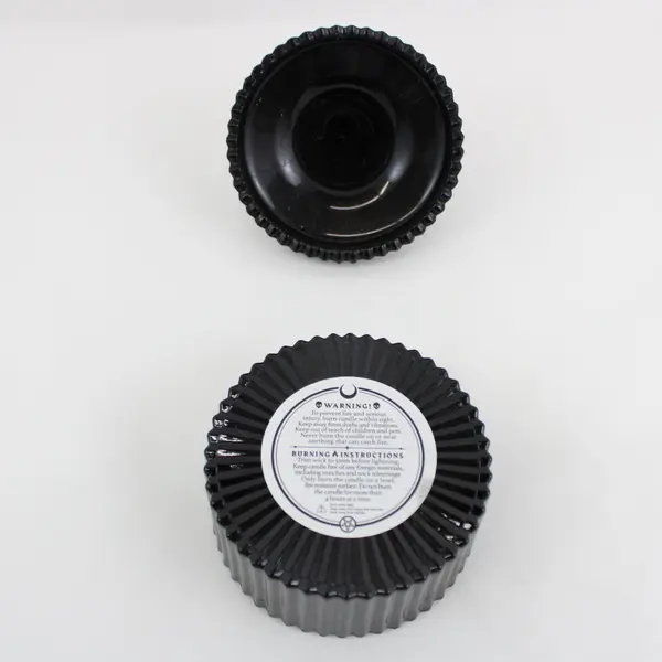 Black Ribbed Candle Jar with Lid Decorative Storage Container
