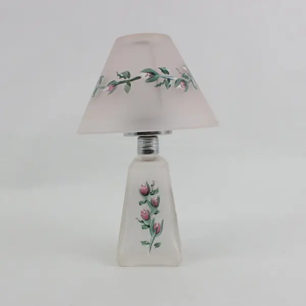 Hand-Painted Frosted Glass Tea Light Candle Holder Floral Pattern