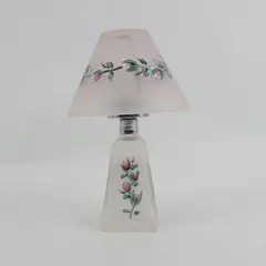 Hand-Painted Frosted Glass Tea Light Candle Holder Floral Pattern