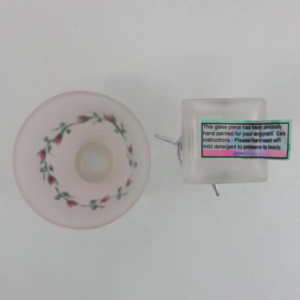 Hand-Painted Frosted Glass Tea Light Candle Holder Floral Pattern