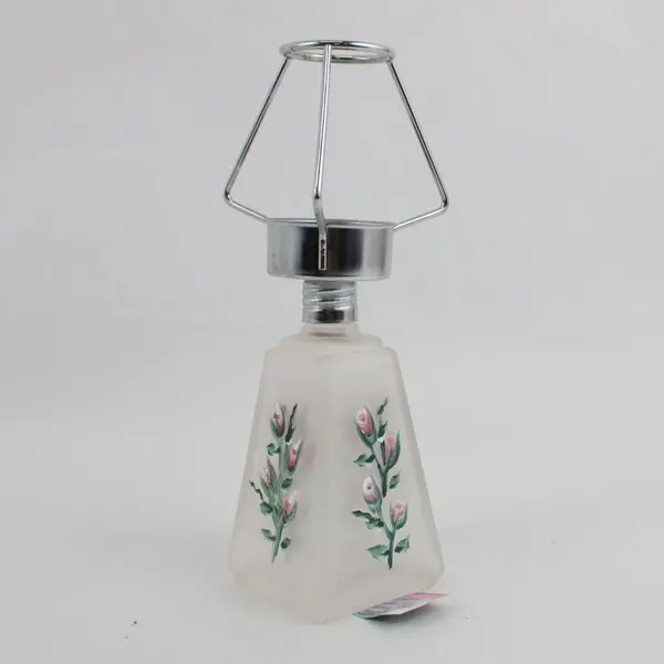 Hand-Painted Frosted Glass Tea Light Candle Holder Floral Pattern