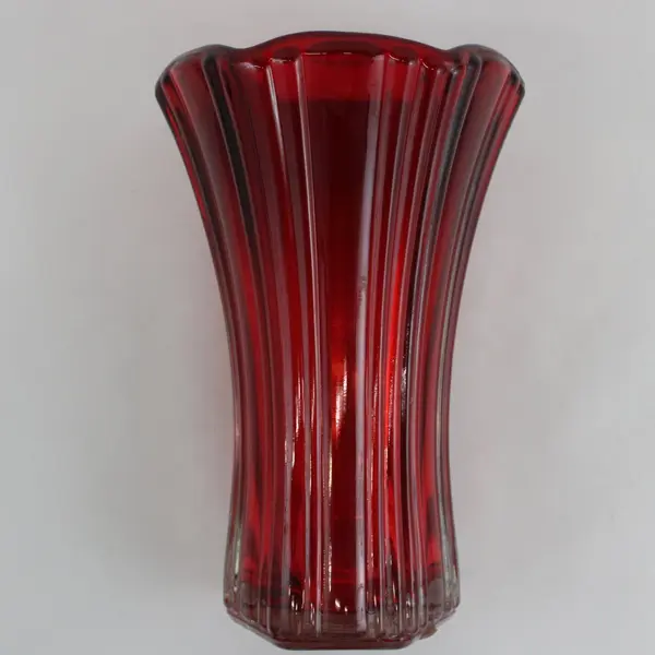 Anchor Hocking Royal Ruby Red Ribbed Glass Vase 8.5in