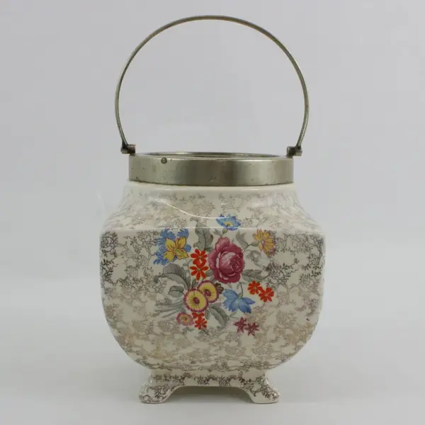 Vintage Sandland Ware Floral Biscuit Barrel Jar Hanley England No Lid