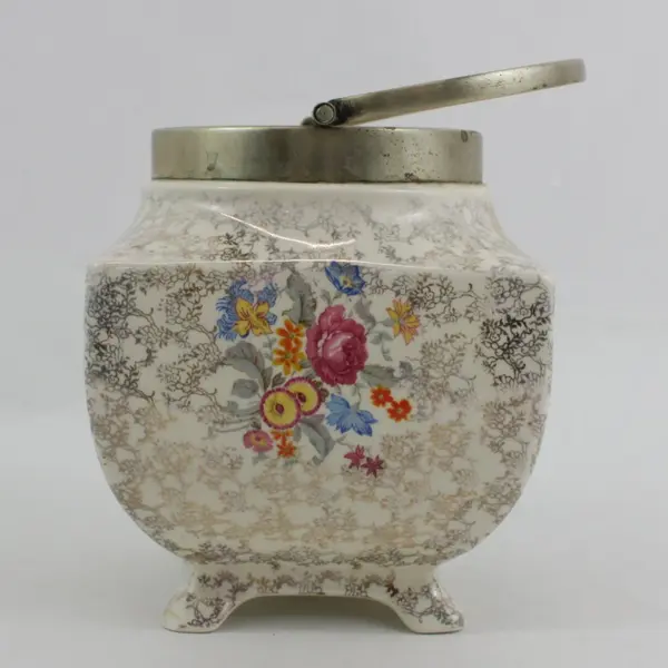 Vintage Sandland Ware Floral Biscuit Barrel Jar Hanley England No Lid