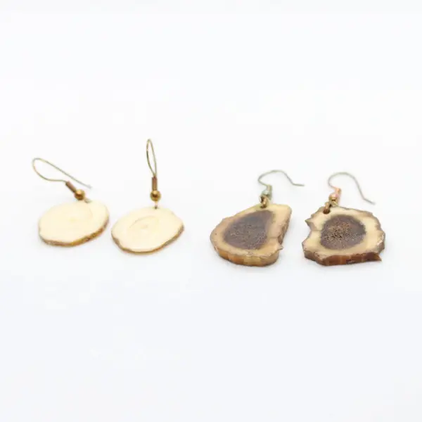 Natural Deer Antler Slice Earrings Handmade Fishhook 2 Pair Set