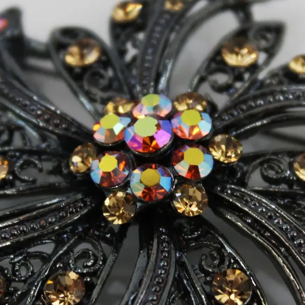 Vintage Aurora Borealis Rhinestone Flower Leaf Brooch Pin