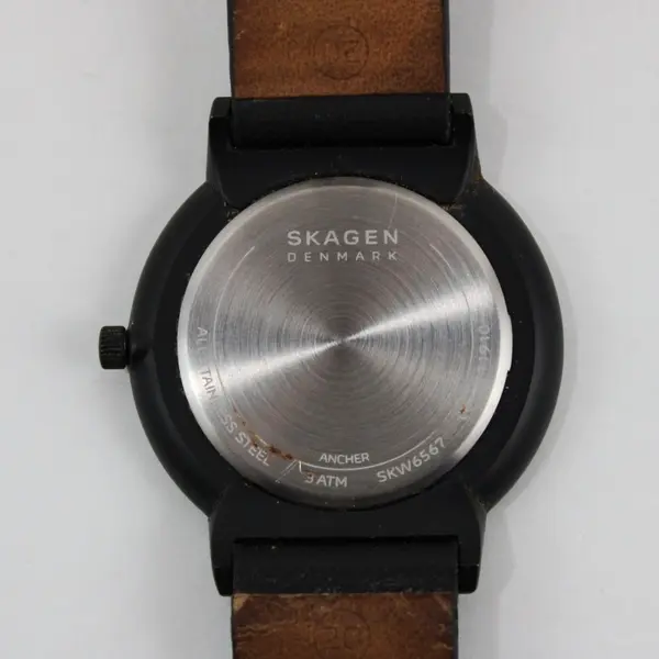 Skagen Ancher SKW6567 Three-Hand Date Watch Black Leather Denmark New Battery