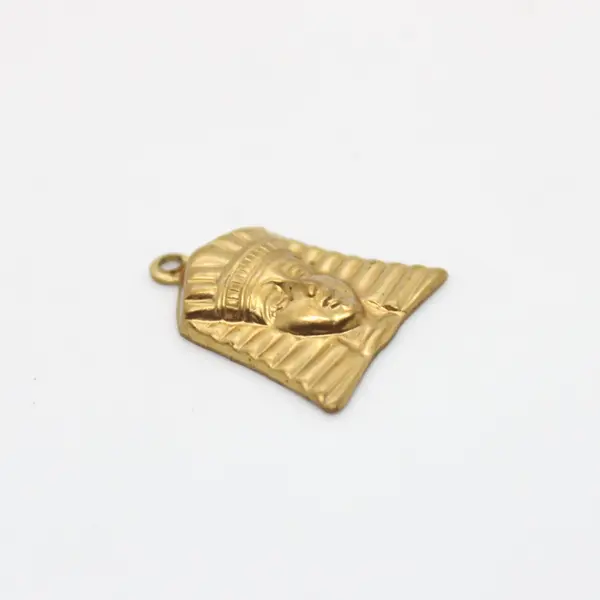 King Tut Egyptian Pharaoh Pendant Charm Brass .5 inch 
