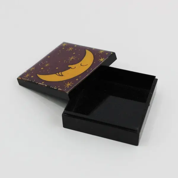 Unbranded Moon and Stars Trinket Box Purple Lid Jewelry Keepsake 